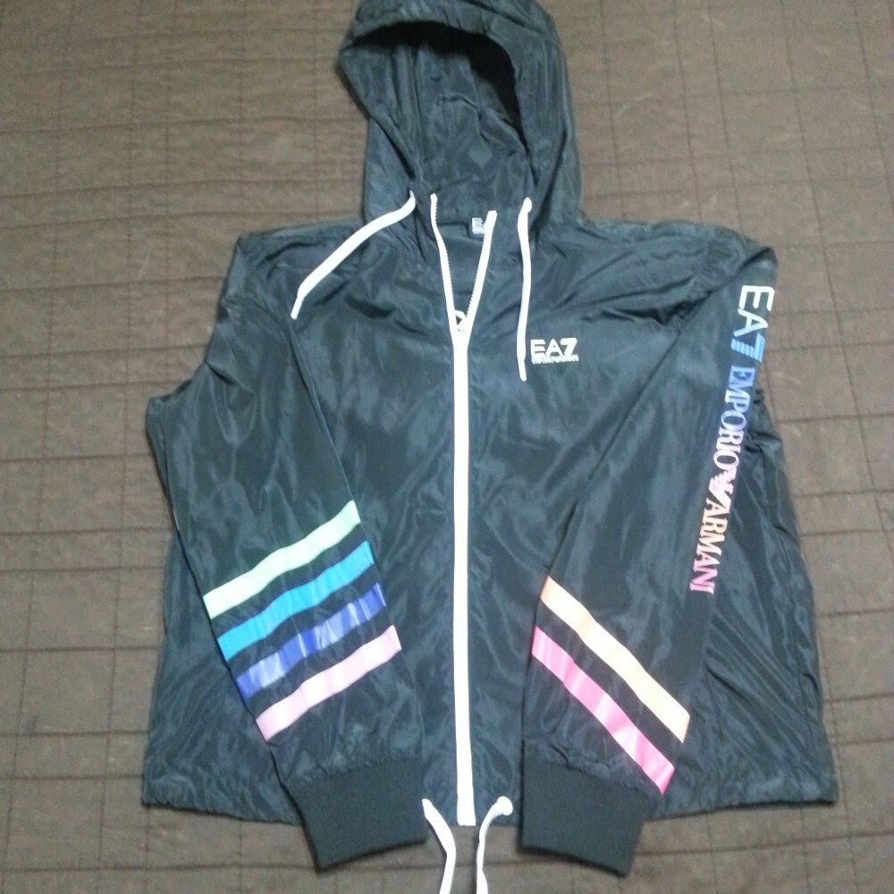 Emporio Armani EA7 Track Jacket Windbreaker Women's L/XL Athletic Rainbow Hooded - Picture 1 of 14